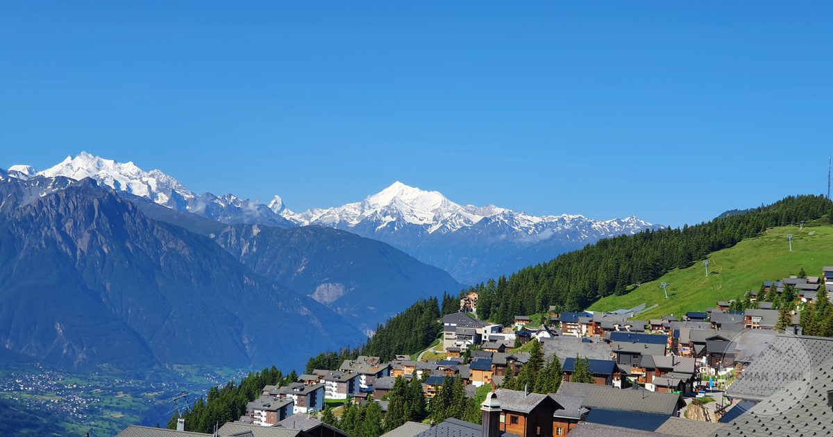 Bettmeralp village below the Swiss Alps in canton Valais, Switzerland