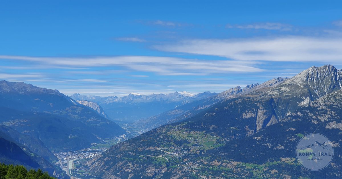 Valleys and peaks of the Swiss Alps seen from Termen, Valais, Switzerland
