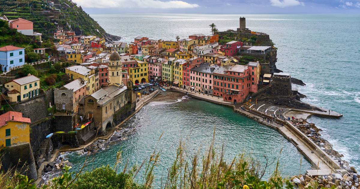 Aerial view of Vernazza on the Ligurian coast, Cinque Terre Italy