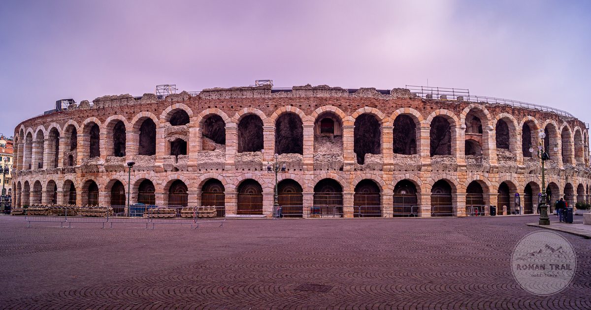 The Arena di Verona under a cloudy sky, Italy