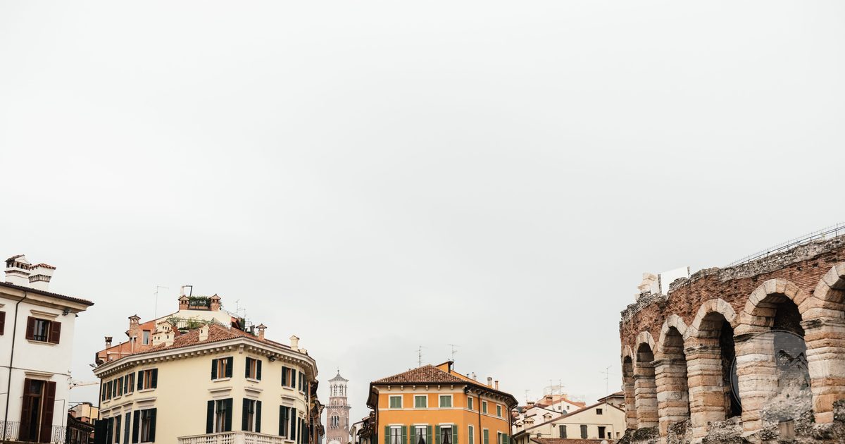Verona rooftops and the ancient Roman arena, Italy