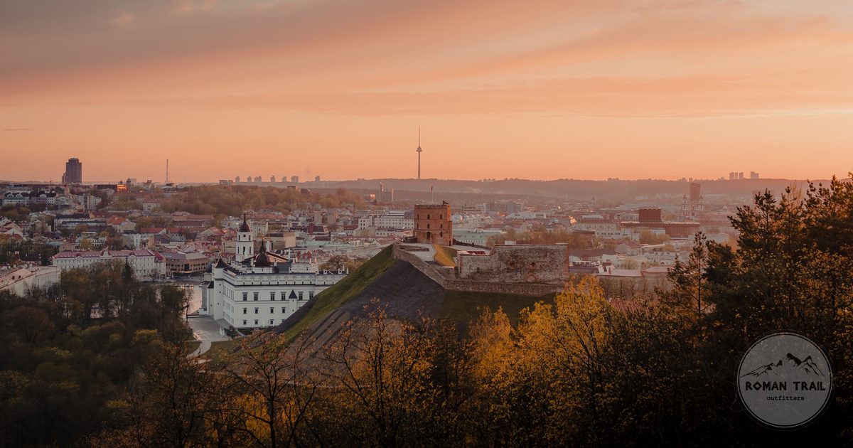 The Vilnius cityscape at sunset with Gediminas Castle, Lithuania