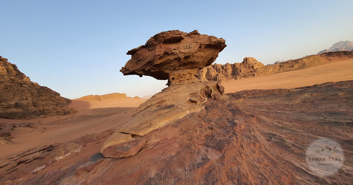 Sandstone formation in the Wadi Rum desert at dusk, Jordan