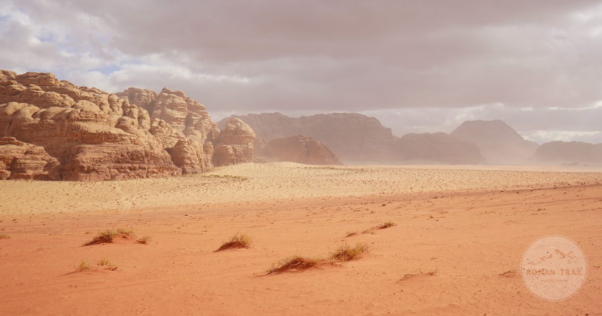 Red sandstone desert landscape of Wadi Rum, Jordan