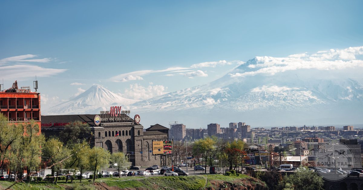 The Yerevan cityscape with Mount Ararat behind it, Armenia