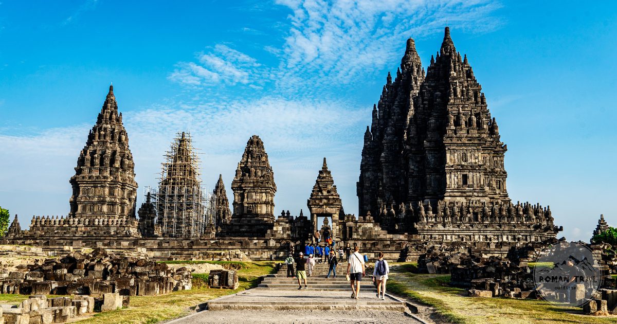 The tall stone spires of the Prambanan temple complex near Yogyakarta, Yogyakarta packing list for women by Roman Trail Outfitters