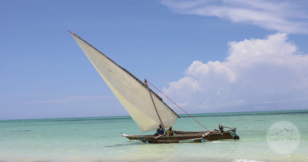 A traditional dhow sailing off the coast of Zanzibar, Tanzania