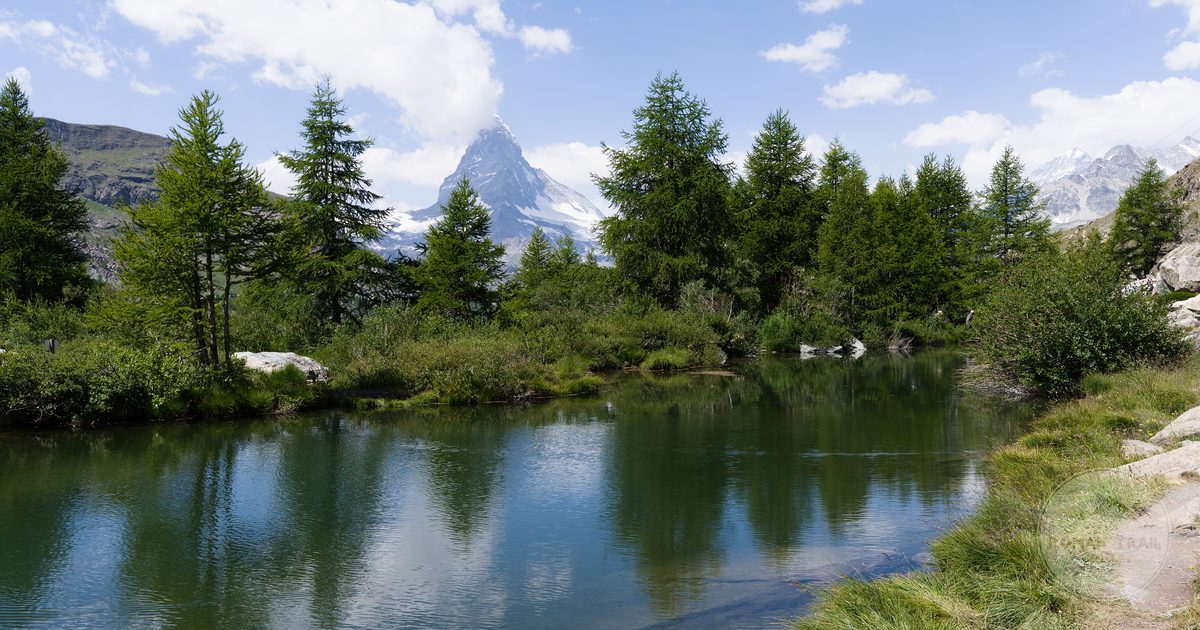 The Matterhorn reflected in an alpine lake near Zermatt, Switzerland