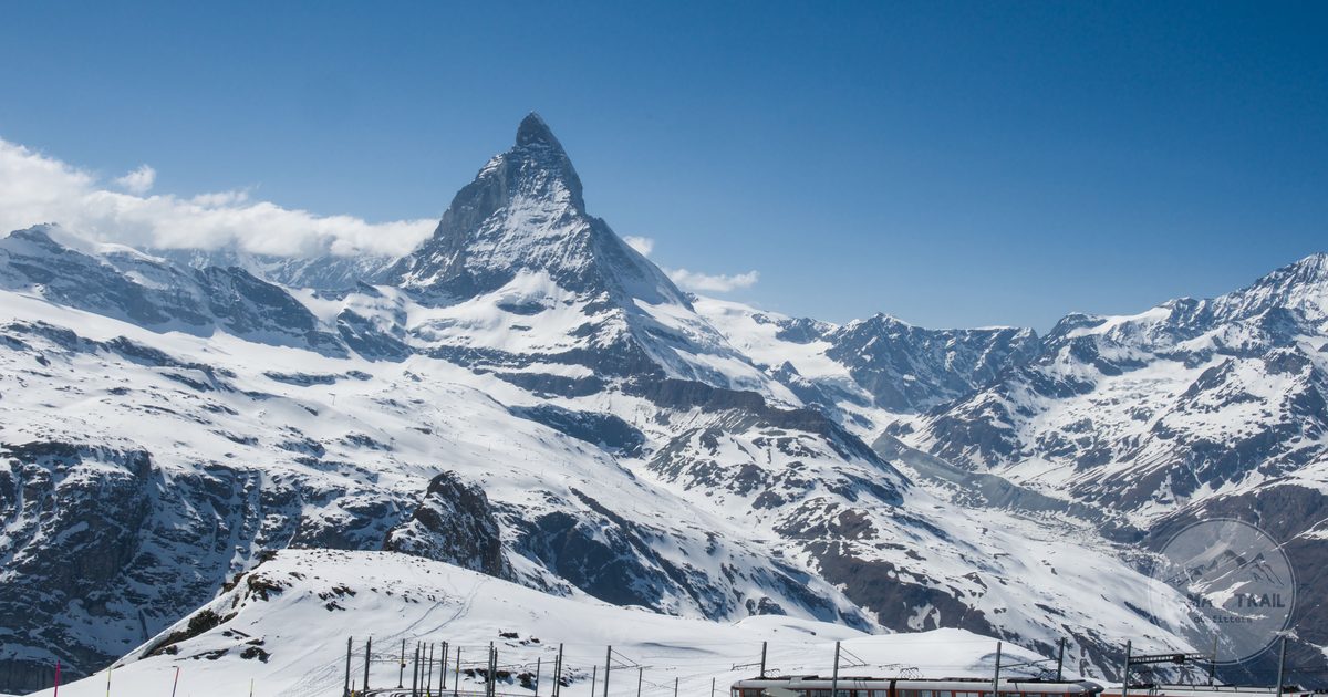 Snow-covered Matterhorn above Zermatt in winter, Switzerland