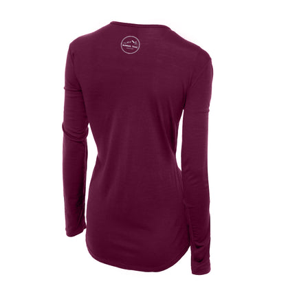 Merino Wool Women's Long Sleeve Top | Crew Neck Shirt | Deep Plum