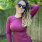 Merino Wool Women's Long Sleeve Top | Crew Neck Shirt | Deep Plum
