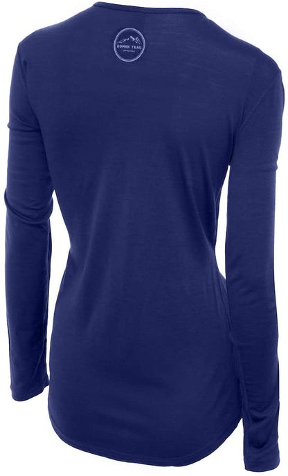 Merino Wool Women's Long Sleeve Top | Crew Neck Shirt | Navy Blue